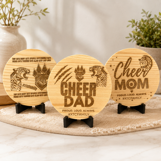 XTC Holz-Untersetzer „CheerMom & CheerDad & Family Set“ mit Lasergravur
